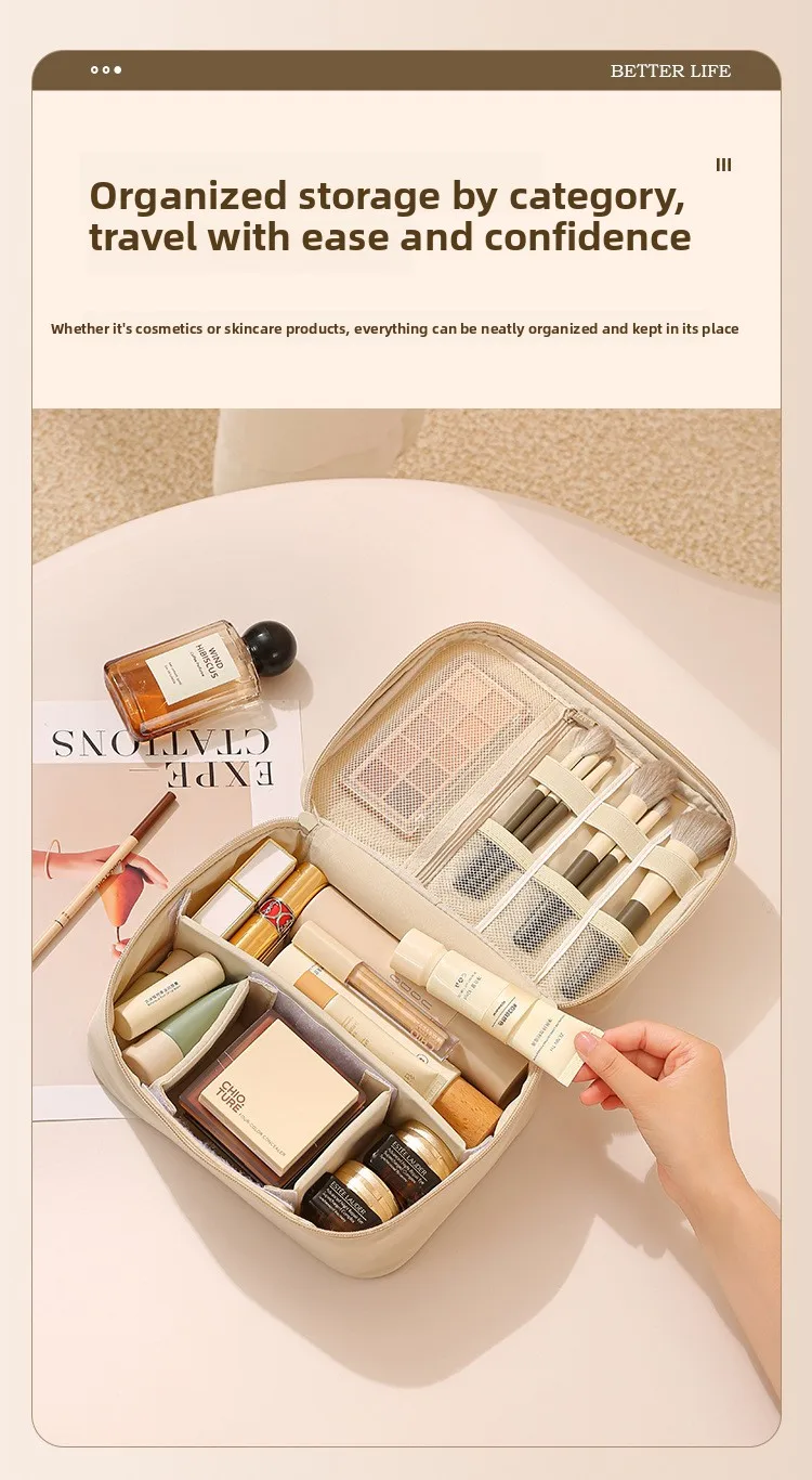 Large-Capacity Cosmetic Bag Double-Layer Toiletry Beauty Tool Organizer with Dividers; Portable Oxford Cloth Travel Handbag
