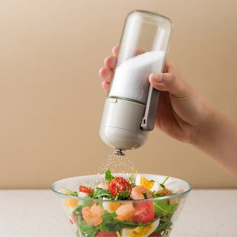 Kitchen Cooking Salt and Pepper Shakers Quantitative Glass Seasoning Bottle Each Press 0.5g Metering Household Salt Jar
