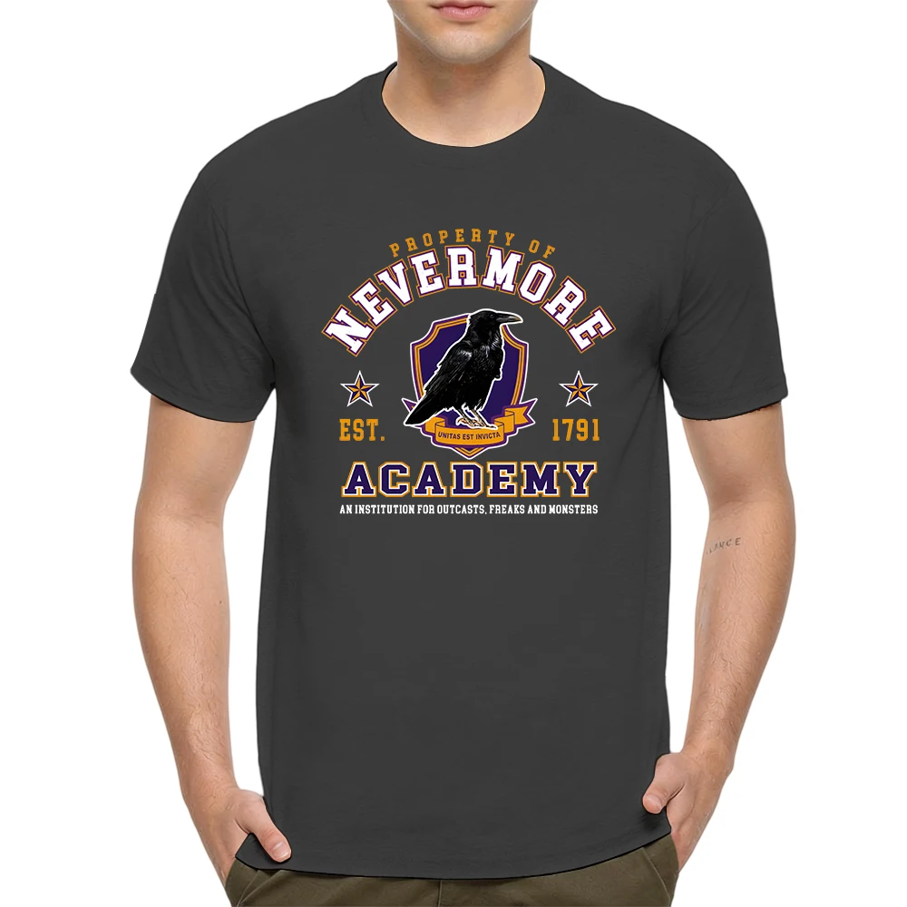 Mens 100% Cotton T Shirt Raven Shield Vintage College Letter Print Breathable Short Sleeve Daily Wear