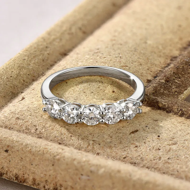 Lnngy Certified Five Stone 4mm Moissanite Ring 14K Gold Filled Half Eternity Anniversary Rings For Women Party Jewelry Gift