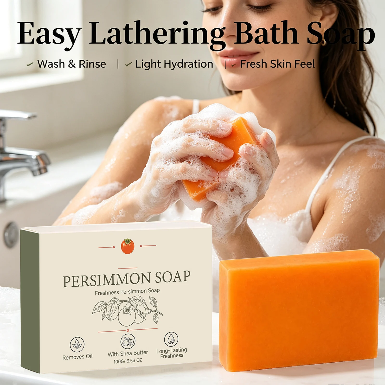 Freshness Persimmon Soap Moisturize Cleanse Skin Surface Massage & Relax Skin Control Oil Freshing Nourishing Body Cleaning Soap