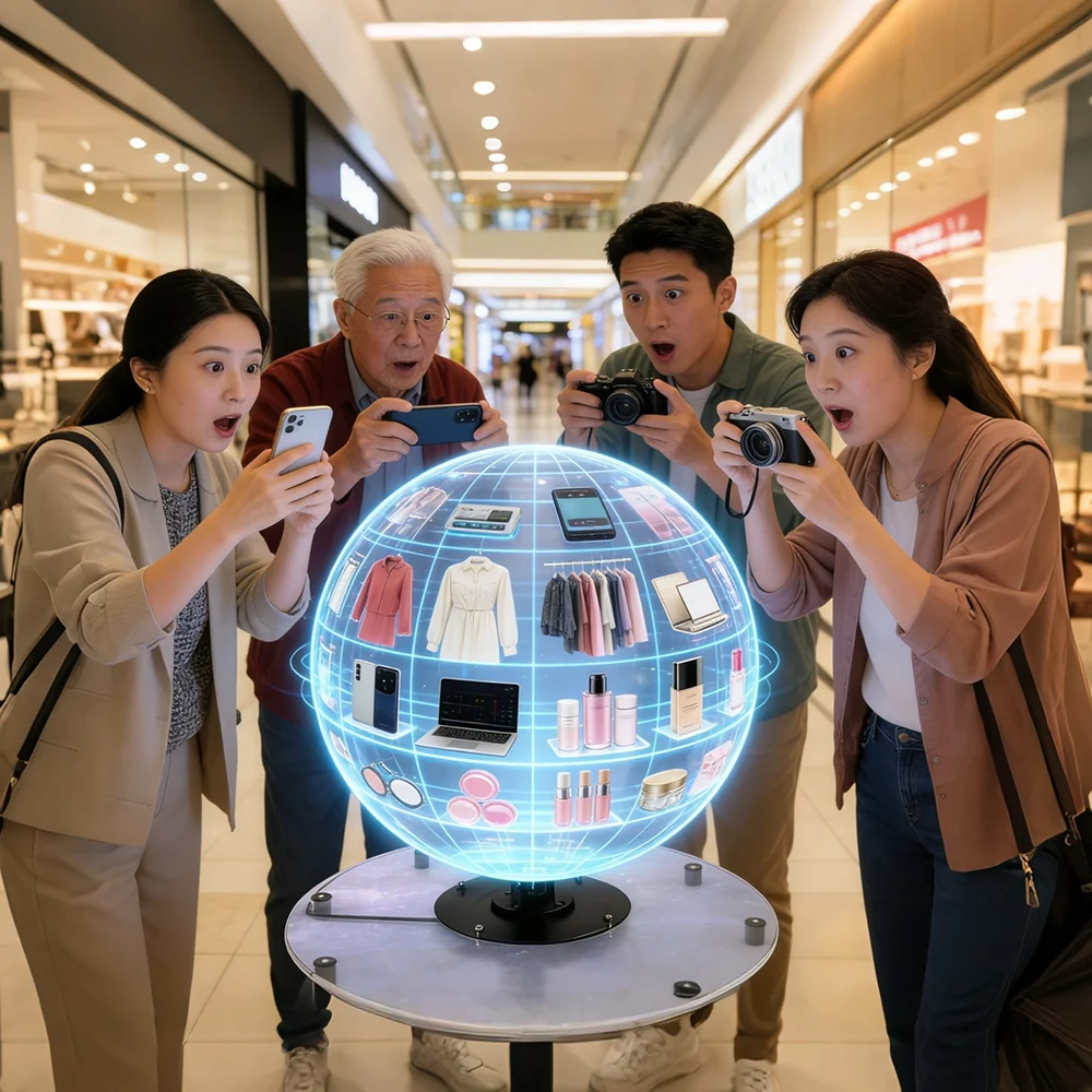New 3D Holographic Fan 360 Degree Round Screen Advertising Display Machine LED Light Beads WIFI Control