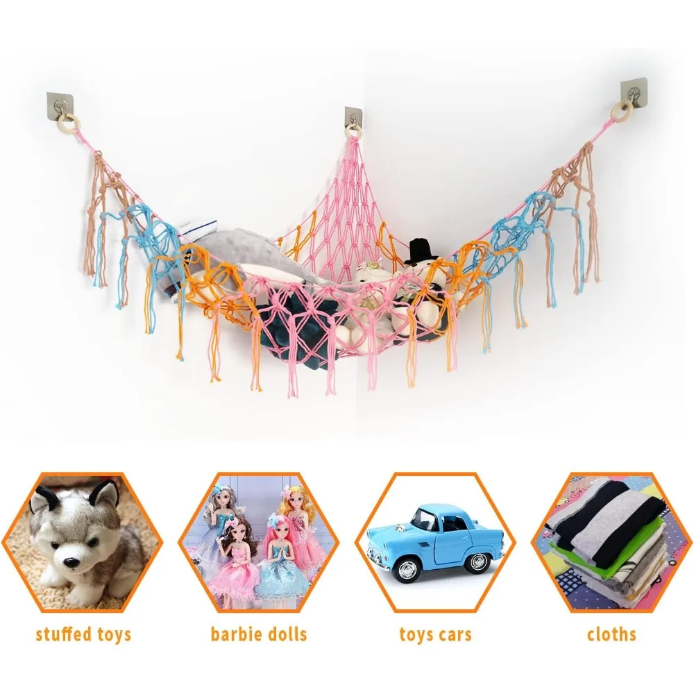1 Stück Dreieckiges Spielzeugnetz, Eck-Hängeaufbewahrungsnetz, Gewebter Organizer für Kinder, Stofftier-Netz-Hängematte, Baby-Tier-Seil-Hängemattentasche
