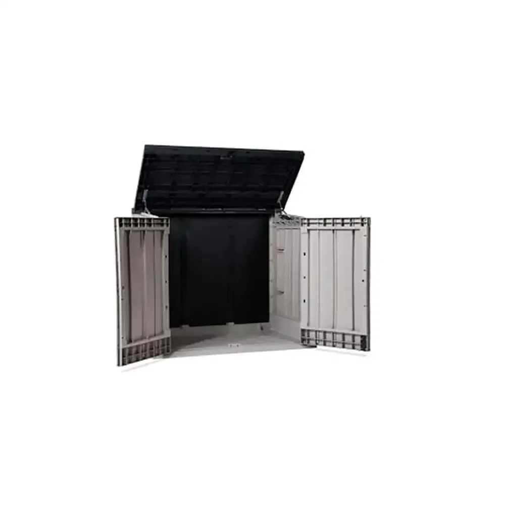 All Weather Outdoor Storage Shed Cabinet Durable Plastic Construction Heavy-duty Walls Front and Top Openings 44 Cu Ft Paintable