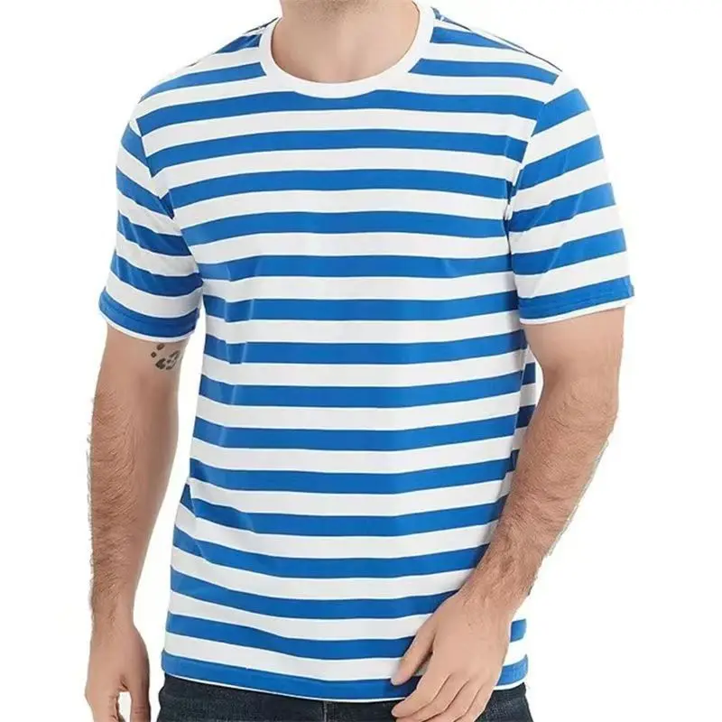 2025 Summer Round Neck Sailor Shirt Striped Half-Sleeve Retro T-Shirt Casual Hong Kong Style Unisex Nostalgic Short Sleeve
