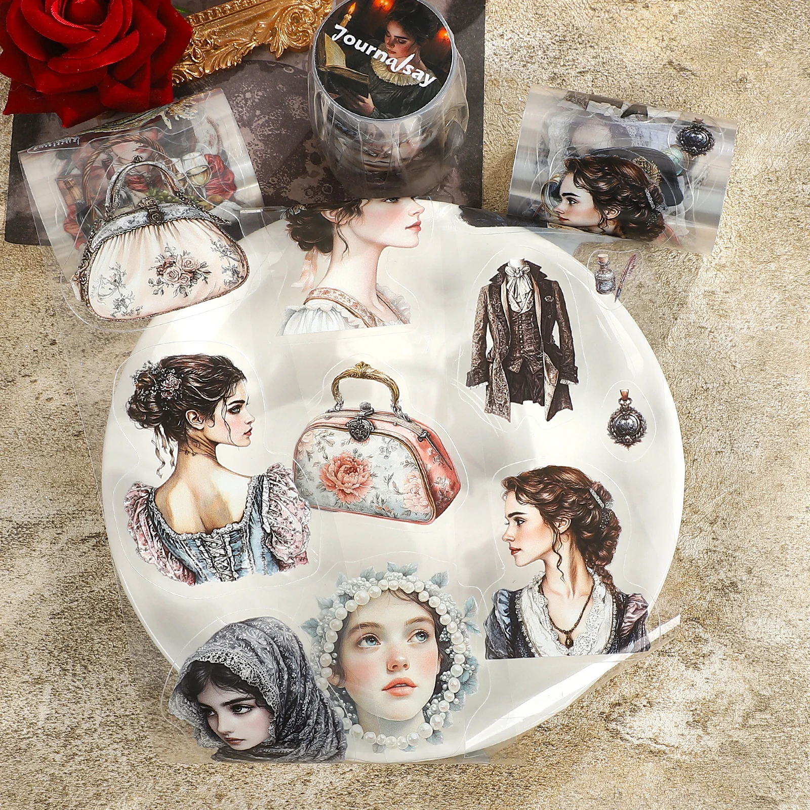 Ruban PET 60mm*200cm Série Her Persuasion, motif paysage vintage, pour matériel créatif DIY, journal, collage et papeterie