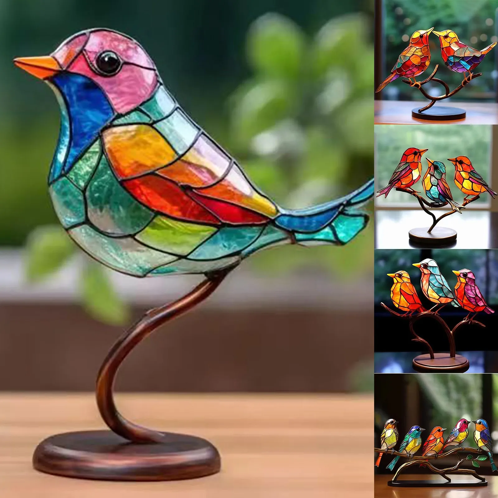 

Stained Acrylic Bird Ornament The Birds Standing On Branch Ornament For Home Decoration Desk Office Living Room Bedside Decor