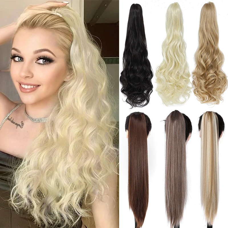 

24" Claw Clip in Ponytail Extension Long Curly Wavy Ponytail Hair Extensions Synthetic Fake Pony Tails Hairpiece for Women