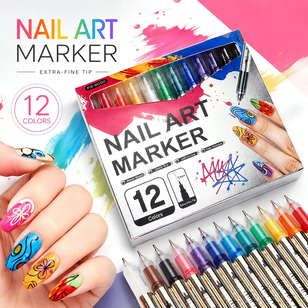 6/12/24 Colors Nail Art Design Marker DIY Manicure Quick-Dry Acrylic Paint Dotting Painting Liner Brush Nail Design Salon
