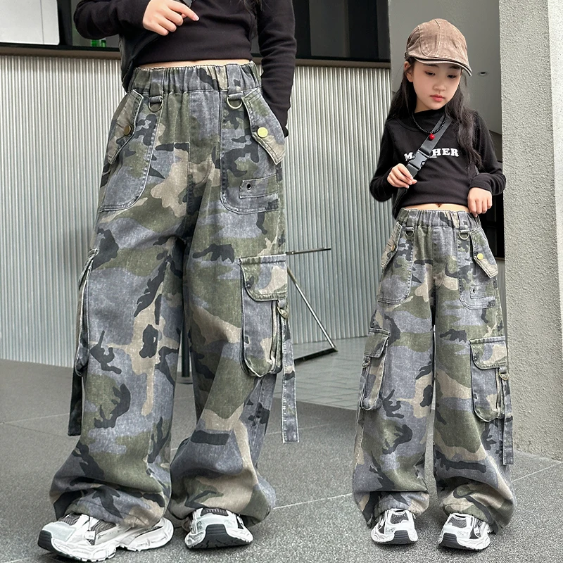 

Spring Autumn Children Tactical Camouflage Hunting Cargo Pants for Boy Girl Sweatpants Unisex Kids Loose Casual Street Trousers