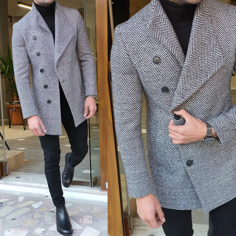

Классическое шерстяное пальто с узором «елочка» для мужчин, однобортное пальто, приталенный деловой пиджак, только куртка на заказ