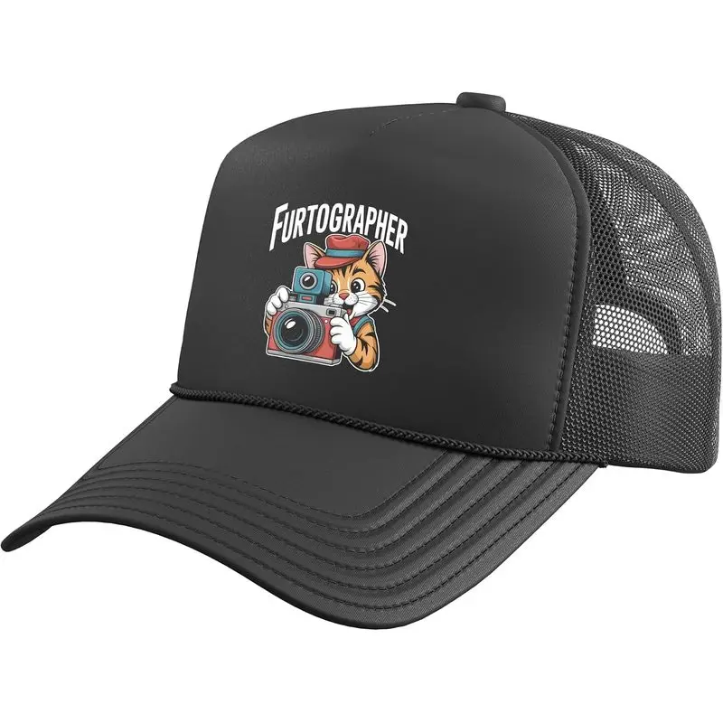 Furtographer Funny Photographer Cat Camera Trucker Hat with Adjustable Mesh Back