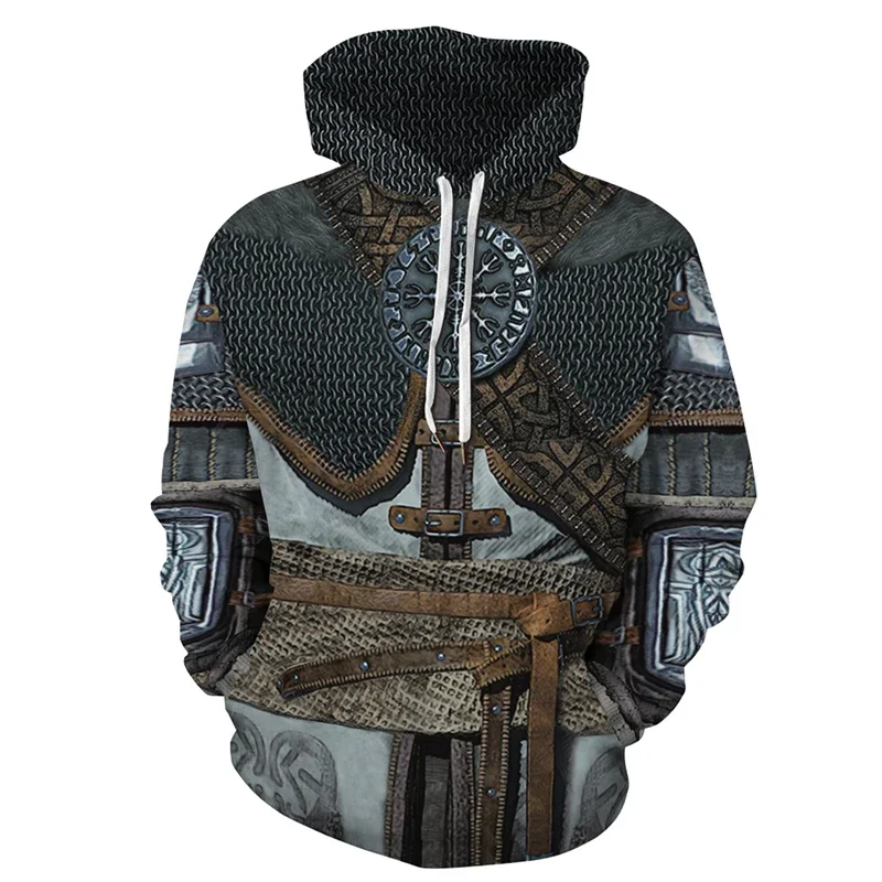 

Coat Adult Pure Cotton Geometric Pattern Vintage Armor Printed Sweater Pullover Men's Fashion Casual Hooded Creative High Street