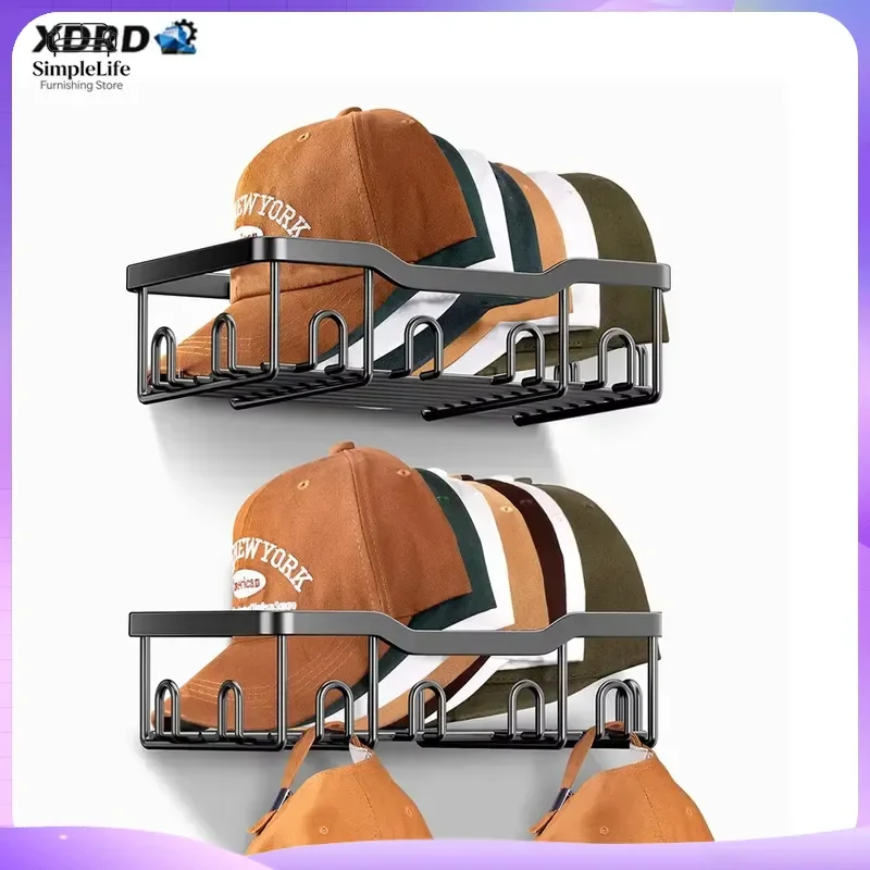 Double Wall Mounted Metal Coat Rack Hat Hooks Organizer for Baseball Caps Living Room Bathroom Entryway Storage Shelf Hanger