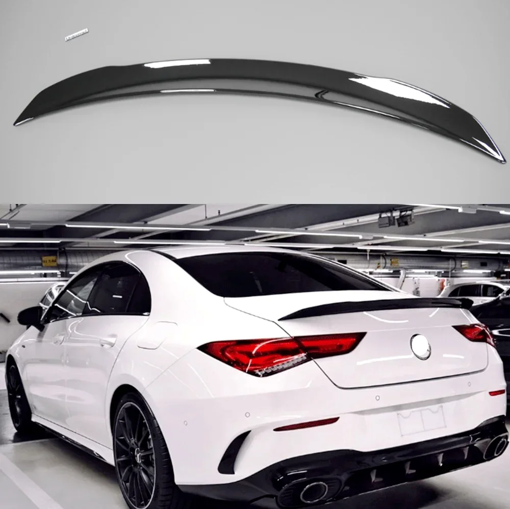 For Mercedes Benz CLA Class C118 W118 2019-2020 ABS Gloss Black Carbon Fiber Look Rear Wing Lip Trunk Spoiler