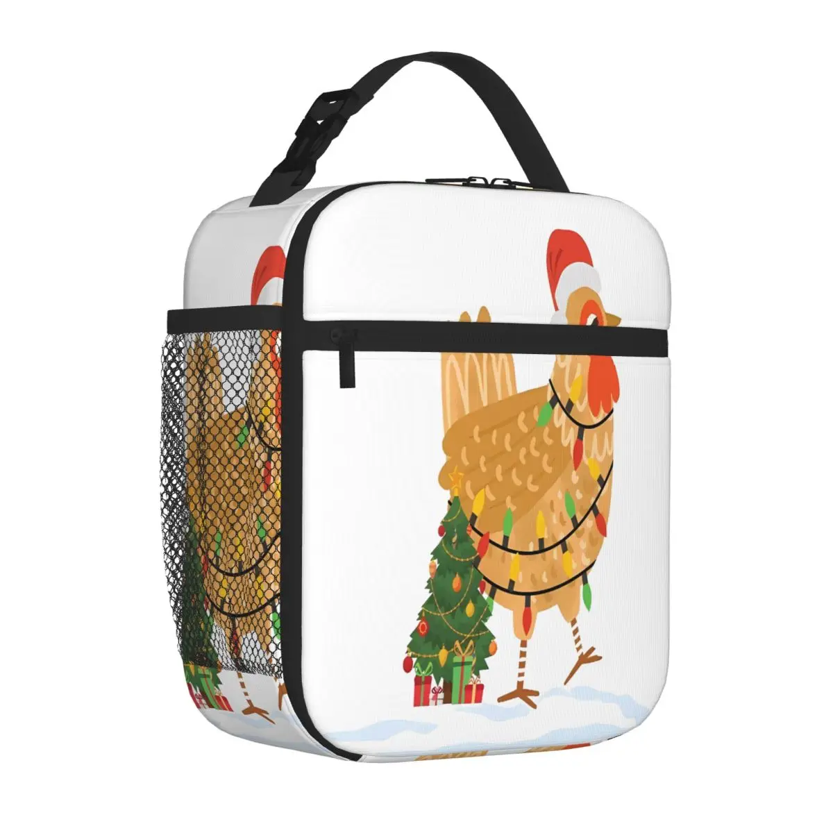 Bestselling Silly Christmas Chicken With Santa Hat And Tree Pastel Camping Lunch Bag Homemade Bento Lunch Tote