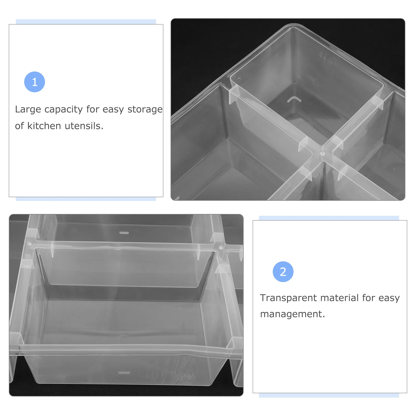 

Cutlery Storage Box Large Capacity Kitchen Drawer Organizer Transparent Pp Material Silverware Holder Utensil Tray Grid Design