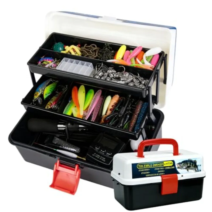 

447Pcs Fishing Lures Kit 3-Layer Tackle Box with Tackle Included - Crankbaits Spoons Hooks Weights and Fishing Accessories Fish