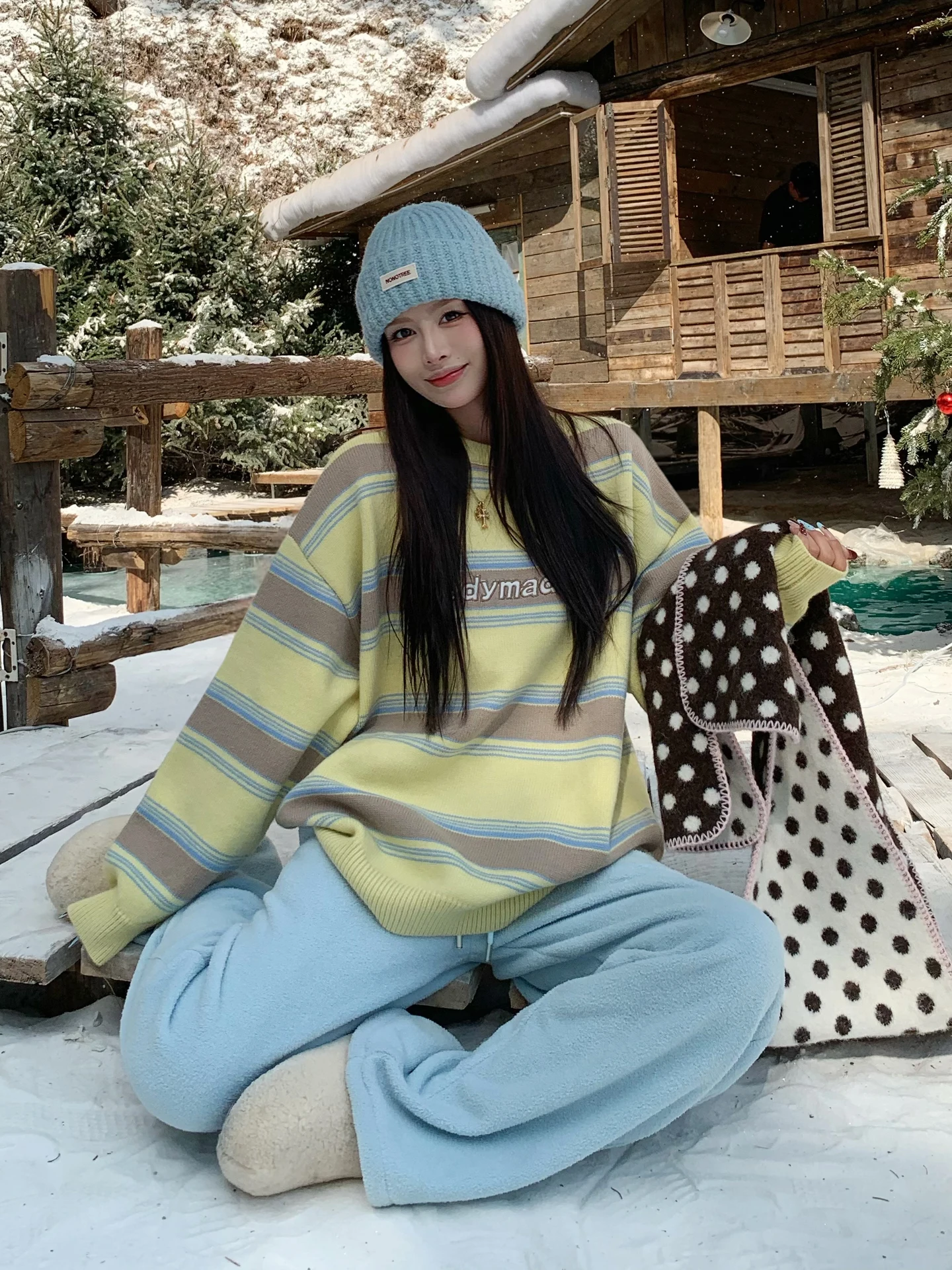 

Korean Sle Lazy Striped Color Blo round Ne Long Sve Women's Knitted Sweater Winter Warm Top Casual Loose Fit irt