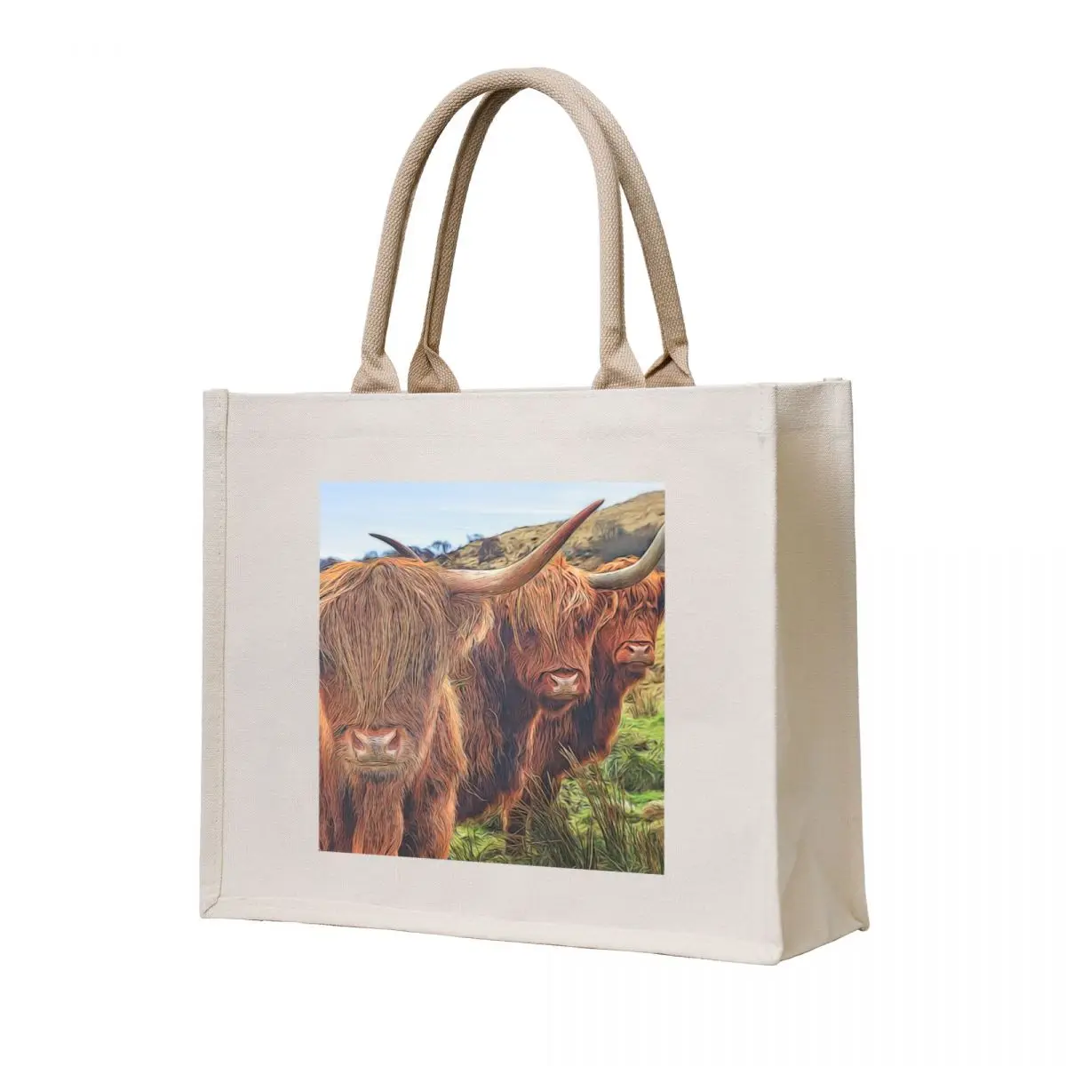 

Highland Cow Trio Isle of Skye Scotland Tote Bag large size bags shoping bag foldable reusable bag Fabric