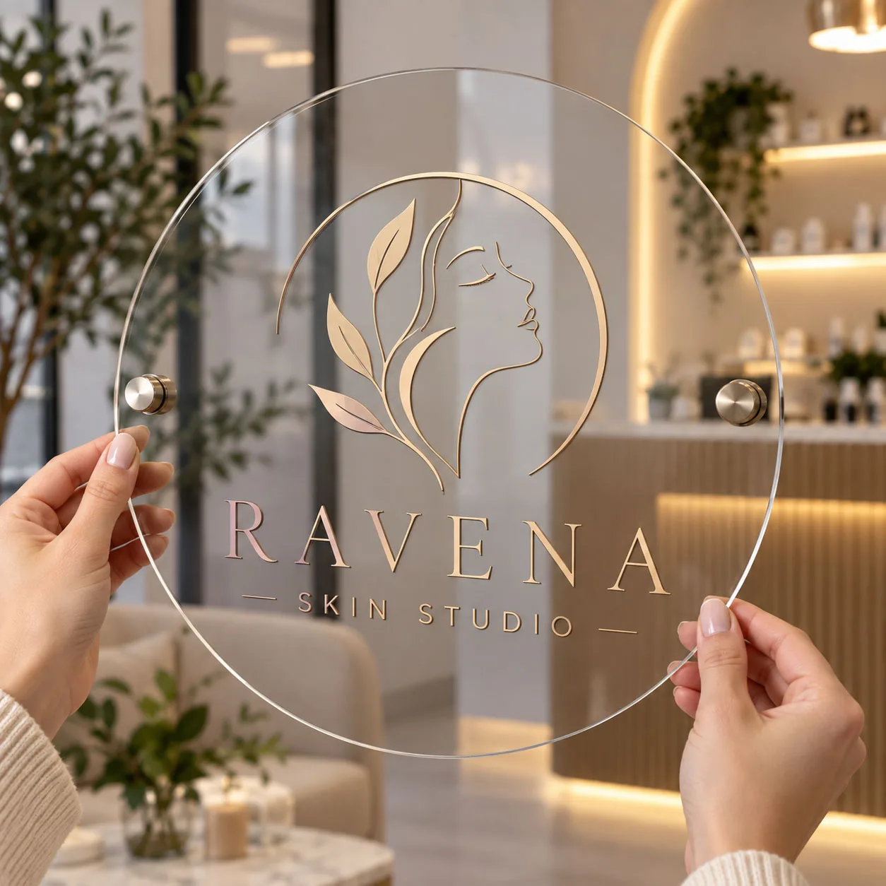 Custom Acrylic Sign Round Personalized Logo Wall Plaque Beauty Salon Nail Studio Spa Boutique Sign UV Printed Business Decor