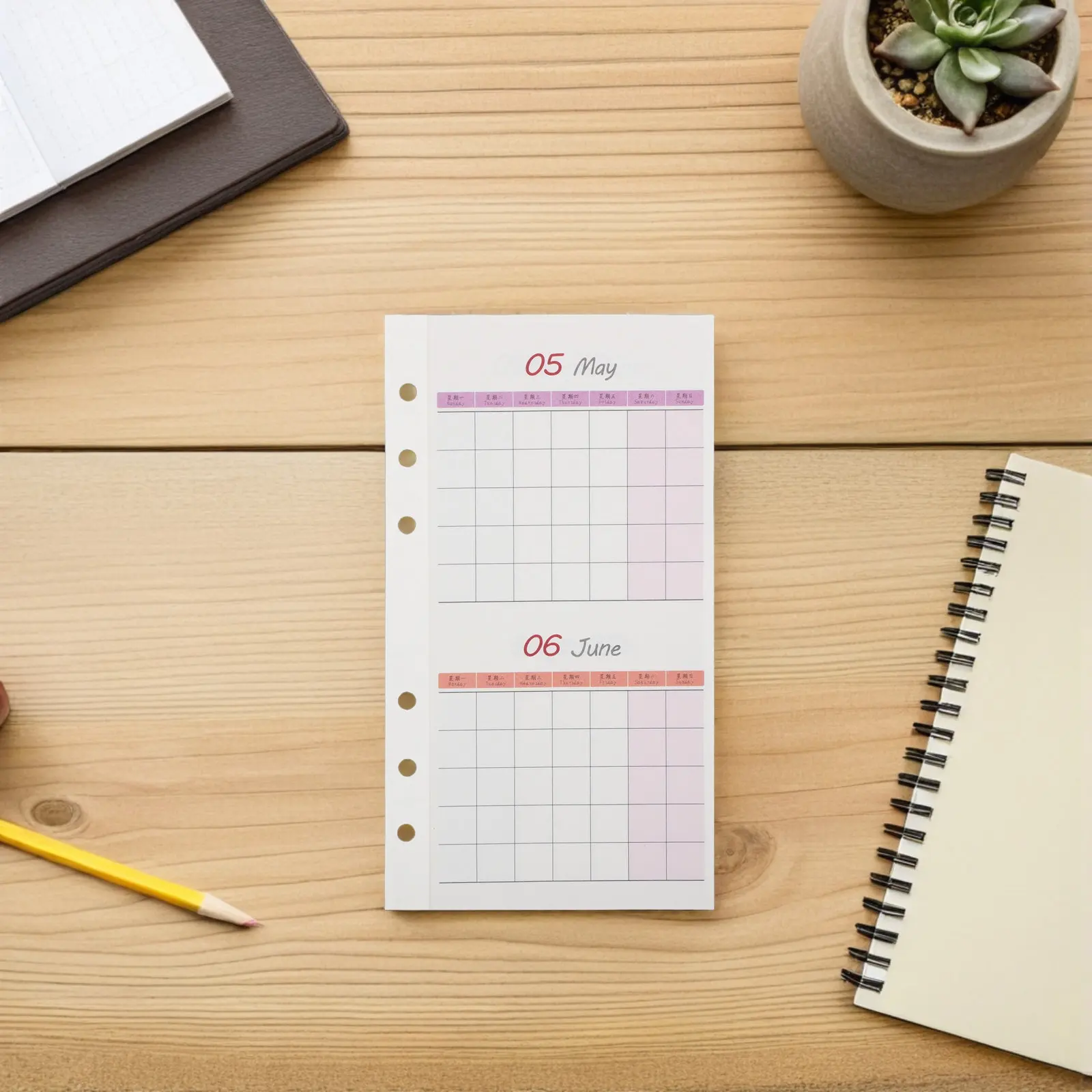 20 Sheets A6 Monthly Planner Refills - Undated Blank Calendar Inserts for 6 Ring Binder for Budget and Meal Planning
