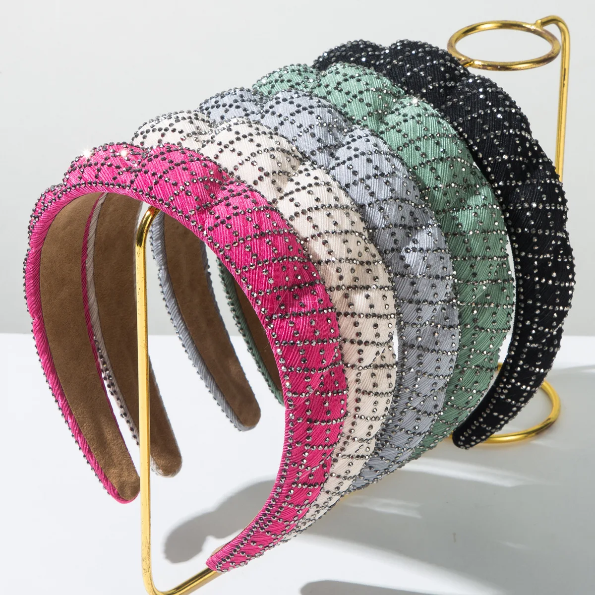 Elegant Rhinestone Striped Hairband Woven Padded Headband Vintage Daily Casual Styling Headpiece Women Hair Accessories