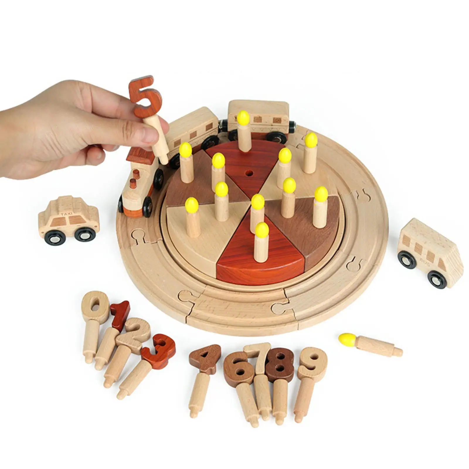 Wooden Birthday Cake Train Toy Montessori Tea Party Toy Develops Social Skills