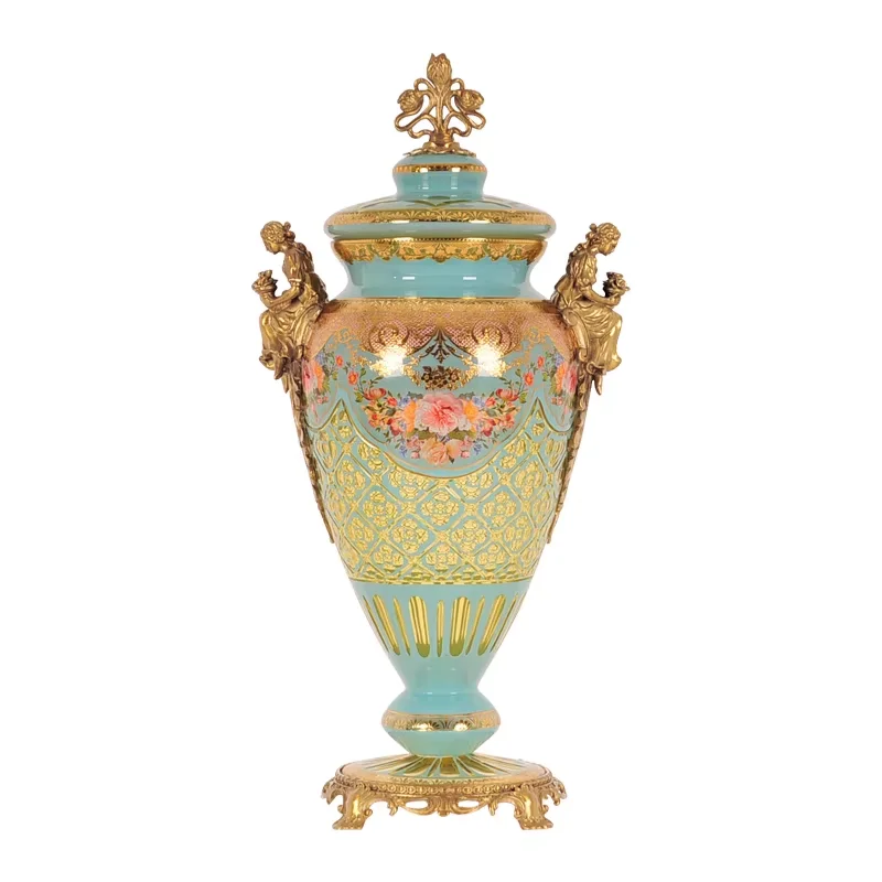 &c European-style Color Glass Copper Angel Light Blue High-end Decorative Cover Box Indoor Home Decoration