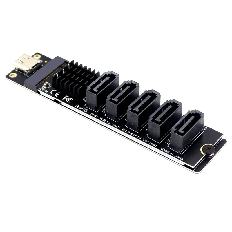 

SATA Expansion Card Riser Type C to 5 Port SATA 3.0 6Gbps Adapter Card USB C to SATA3.0 Converter for Computer JM575+JMS580 Chip