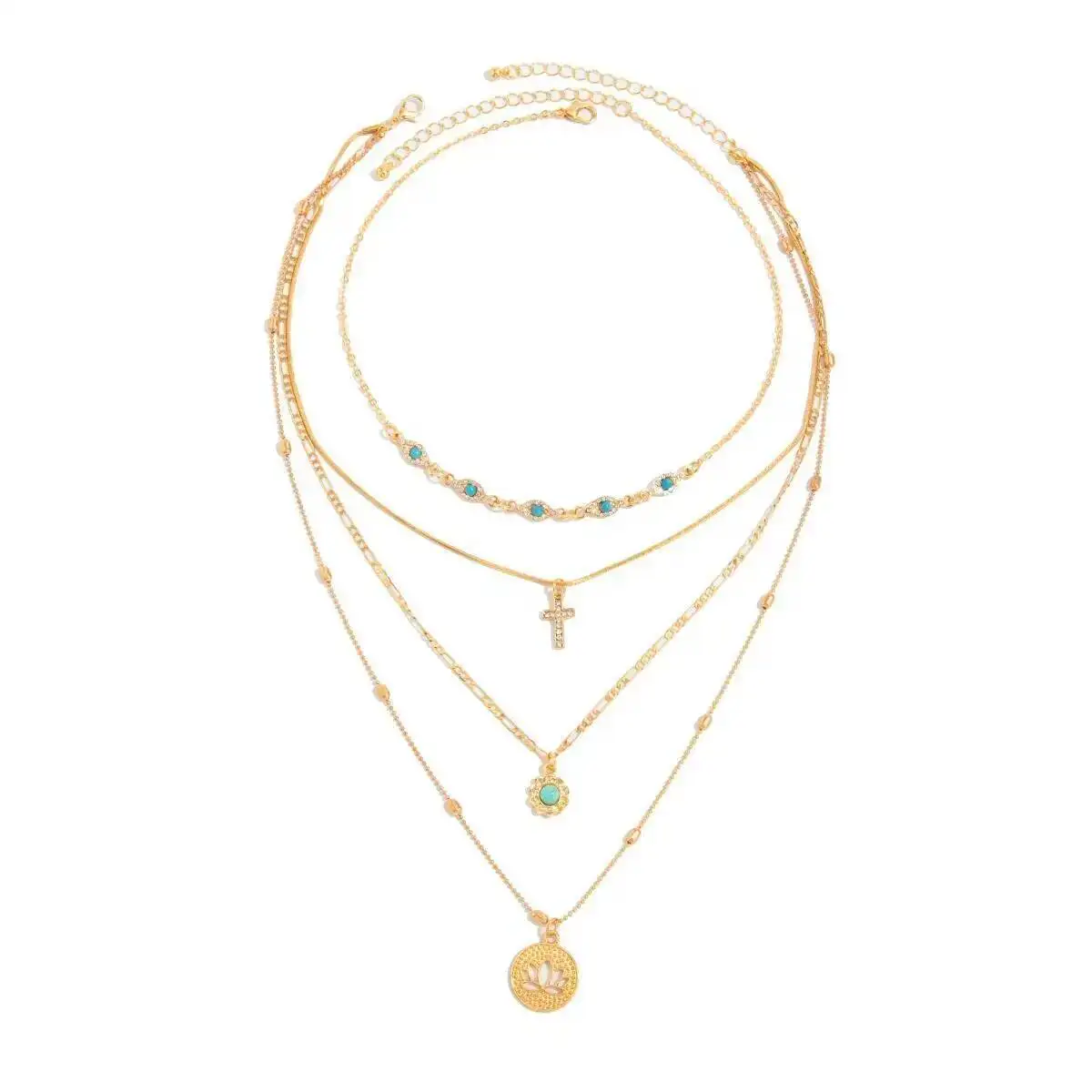 

2Pcs/Set Delicate Cross Jesus Circle Pendant Choker Necklace for Women Men Boho Adjustable Chain Daily Jewelry Gift