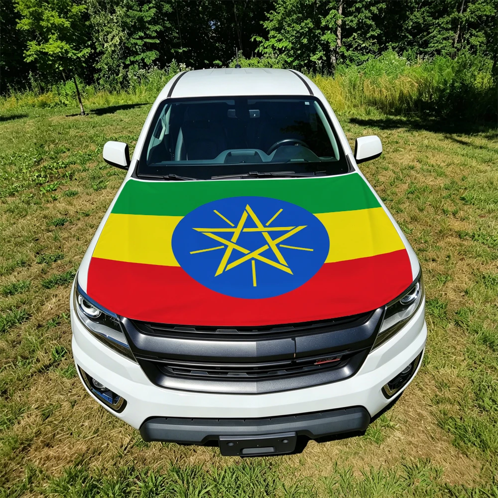 130x160cm Ethiopia Car Hood Cover Flag, Elastic Windproof Patriotic Bonnet Banner Cheer for the competition