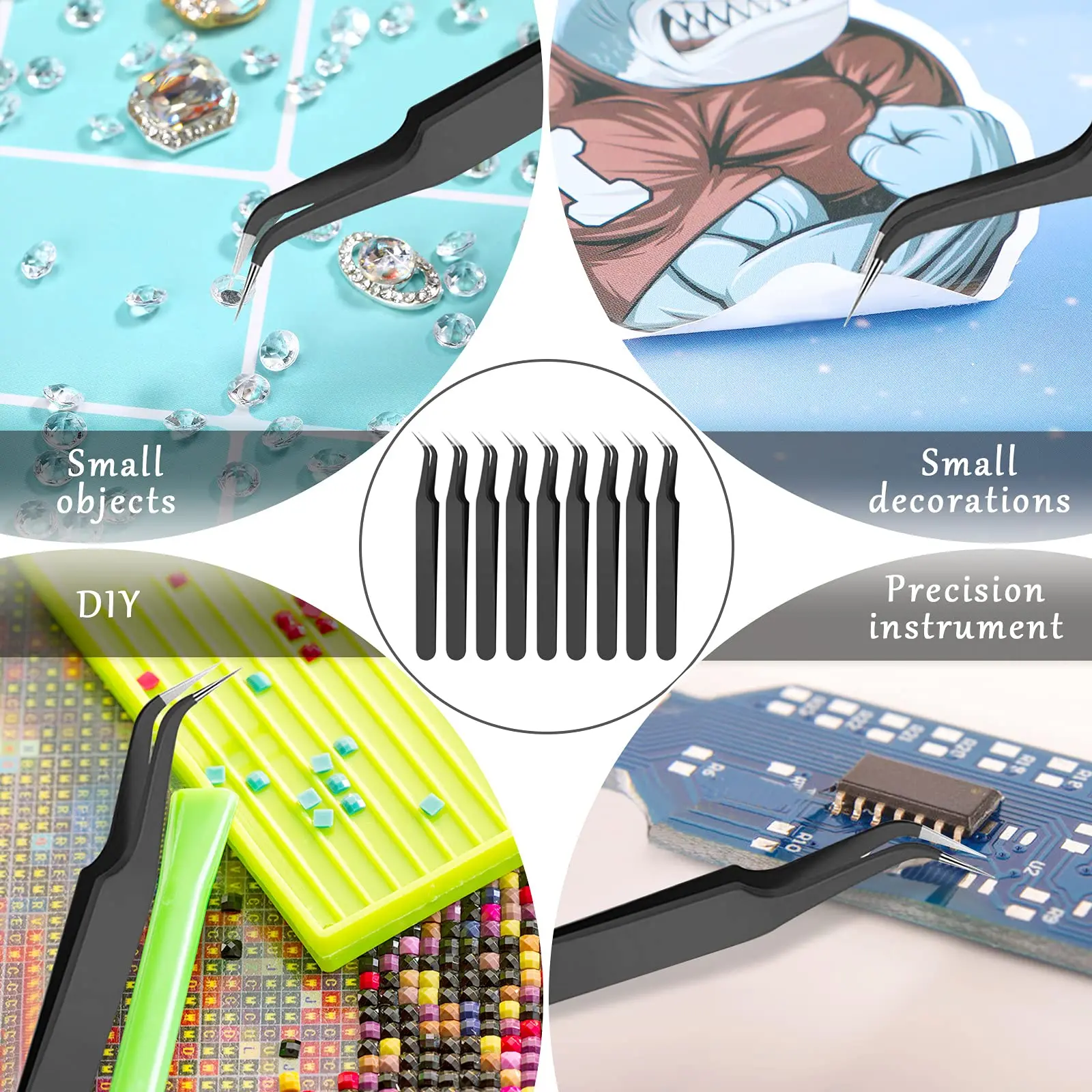 แหนบพร้อมฝาครอบป้องกันปลายโค้ง 1/9 ชิ้นแหนบต่อขนตา, สแตนเลสสตีลปลายโค้งแหนบปลายแหลม