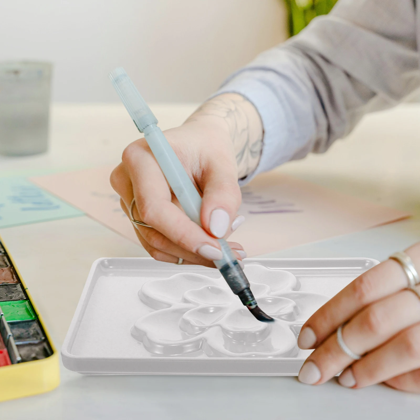 

Watercolor Palette Small Paint Tray For Artists Beginners Color Mixing Board Pigment Storage Tray Art Painting Accessories