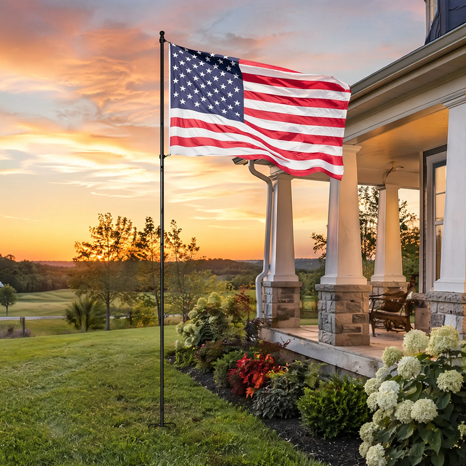 11/12FT In Ground Flag Poles for Outside House - Fit for 1 Flags Extra Thick Flag Pole Kit with 5 Prongs Base, Ground FlagPoles