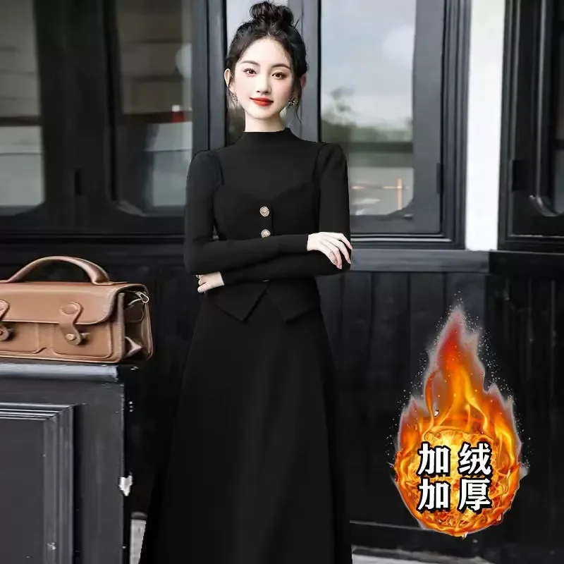 Velvet Dress French High-End Fake Two Piece Dress Plus Size 4XL Autumn/winter Chubby Sister Fashionable Temperament Versatile