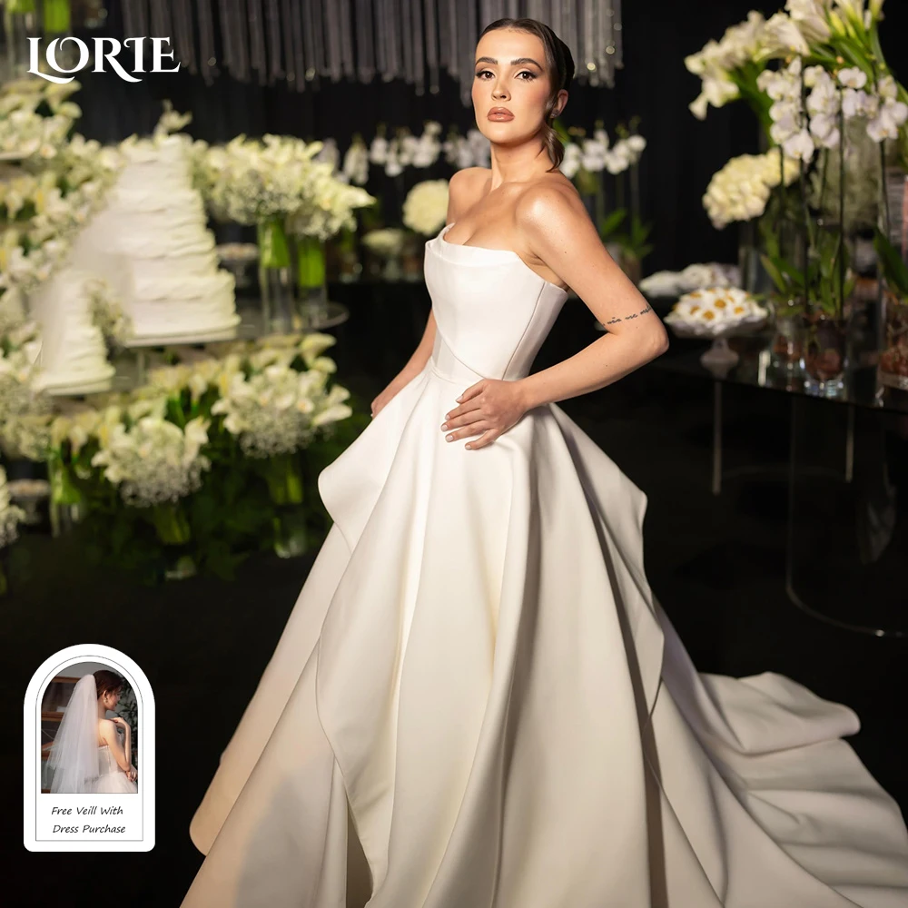 LORIE Elegant Strapless Wedding Dresses Pleated Backless Beach Bridal Gown Sweetheart Random Ruched Customized White Bride Dress