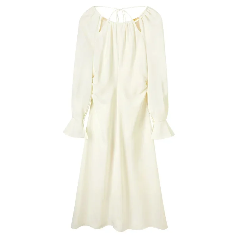 SENTUBILA Abito lungo in raso da donna elegante 2025 Abito longuette a vita increspata con cut-out moda primaverile Lady Evening Party 141L53140