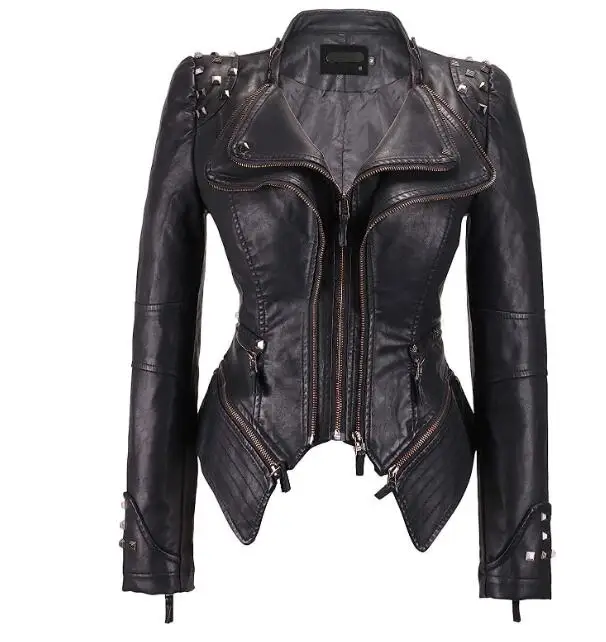 motorcy 2021 Coat HOT Women Winter Autumn Black Fashion Motorcycle Jacket Outerwear faux leather PU Jacket Gothic faux leather c