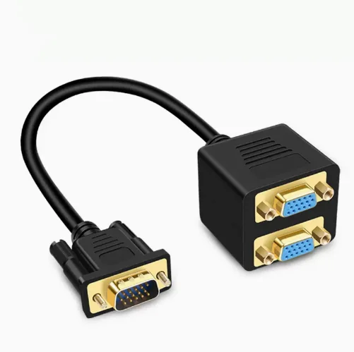 Distribuidor VGA para monitores de computador, cabo macho para fêmea, 1, 2