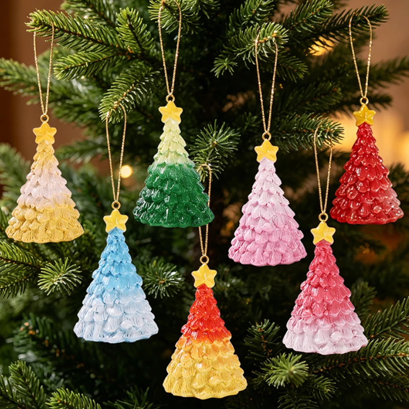 3 unidades de colgantes navideños de resina con diseño degradado, para decorar jardines de hadas, micro paisajes y escritorios, ideales para las fiestas.