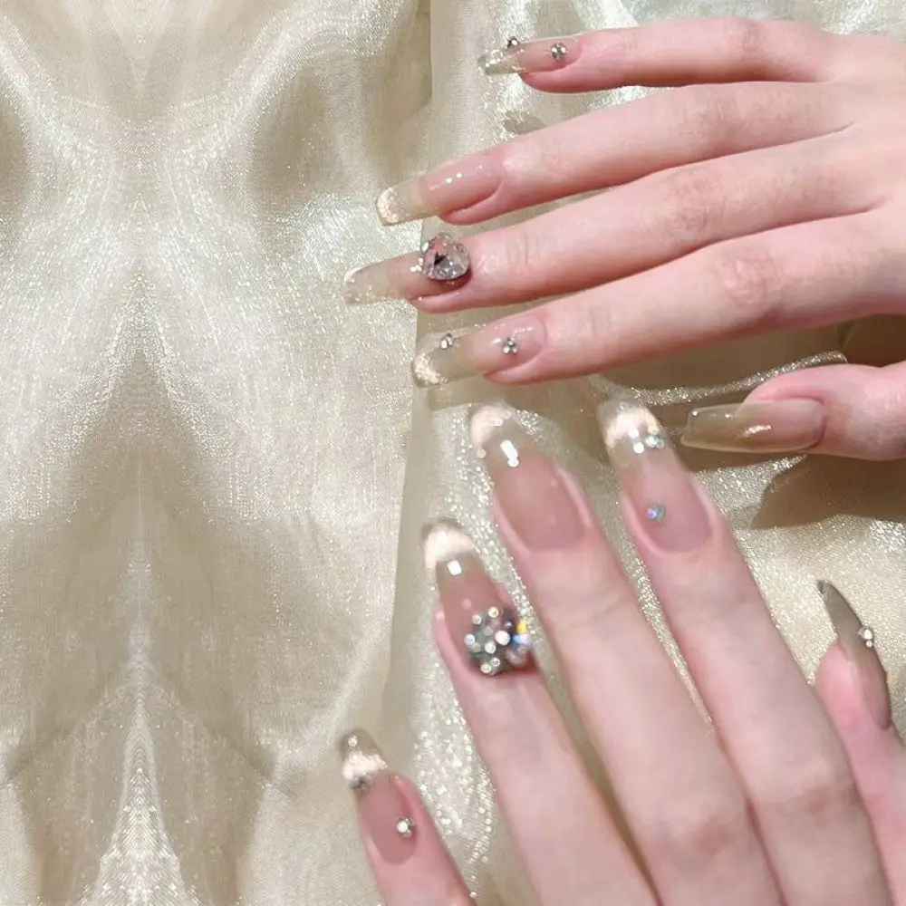 High Quality Cat Eye Press On Nails Mid Length Rhinestone False Nails Durable Acrylic Manicure Kit For Beauty Lovers