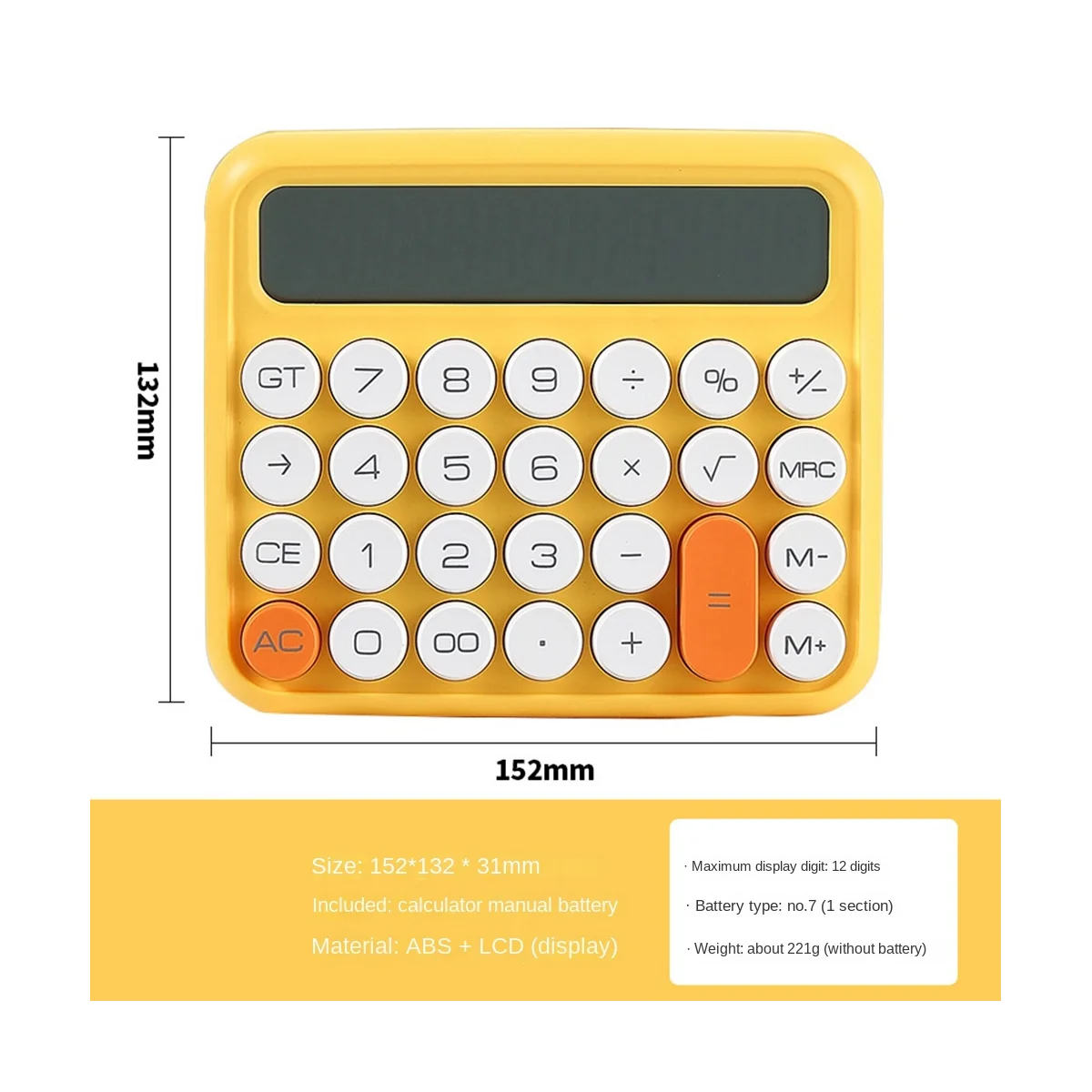 12 Digits Square Calculator Stationery Big Lcd Screen Office Calculator School Dual Portable Green