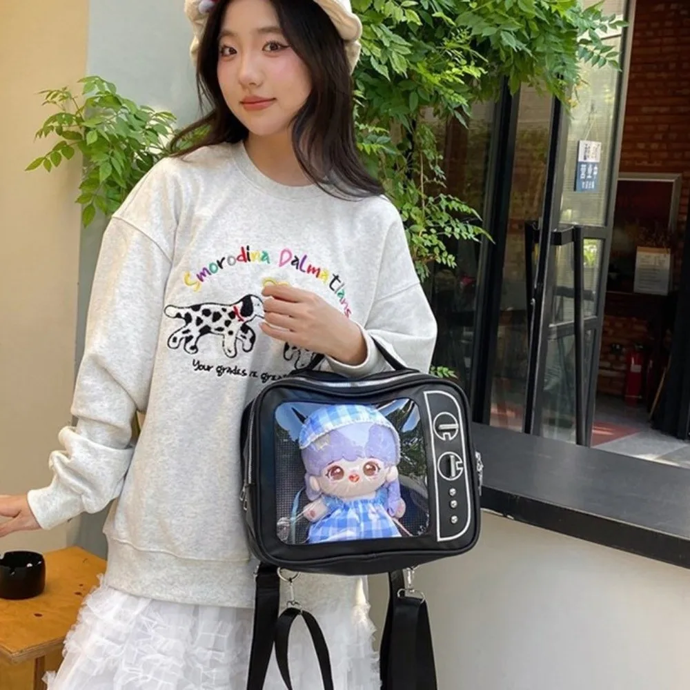 Cute PU TV Model Backpack Ulzzang Lightweight Transparent Layer Ita Bag Large Capacity Hand-held Shoulder Bag Daily