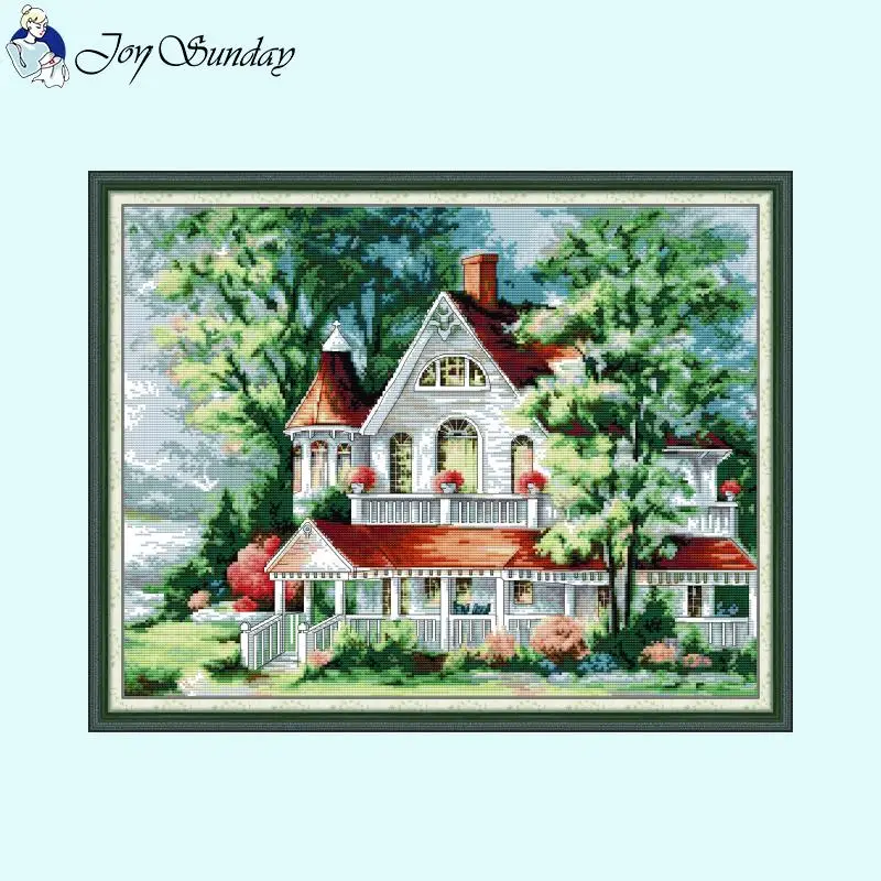 Villa Landscape Series Joy Sunday Stamped Cross Stitch 14ct 11ct 16ct Count Printed Embroidery Kit DIY Home Decorative Painting