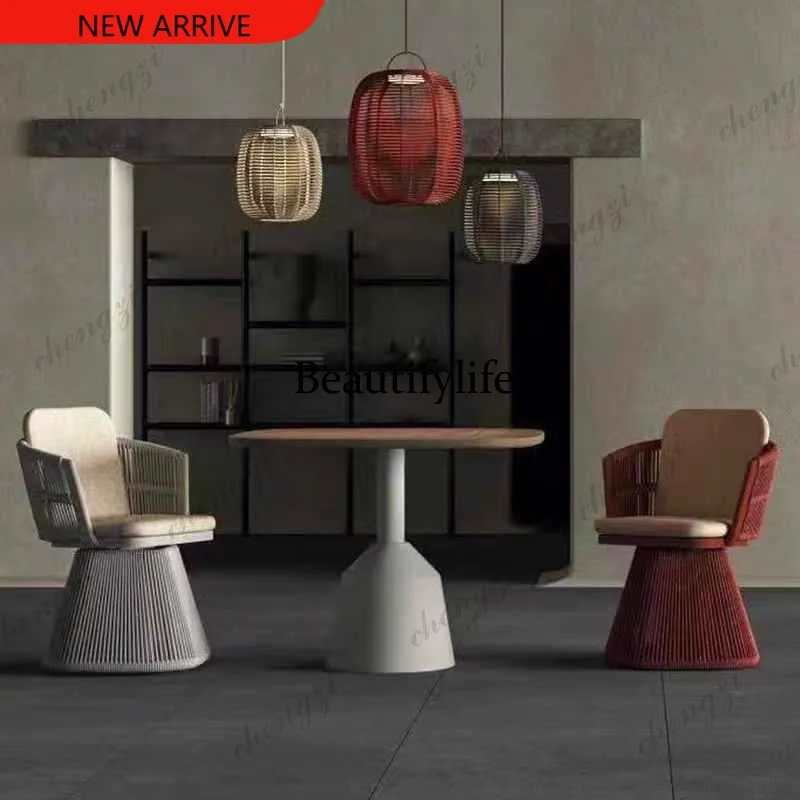 X173 Nordic rattan outdoor table and chair villa courtyard garden rotating rattan chair creative rope table and chair combinatio