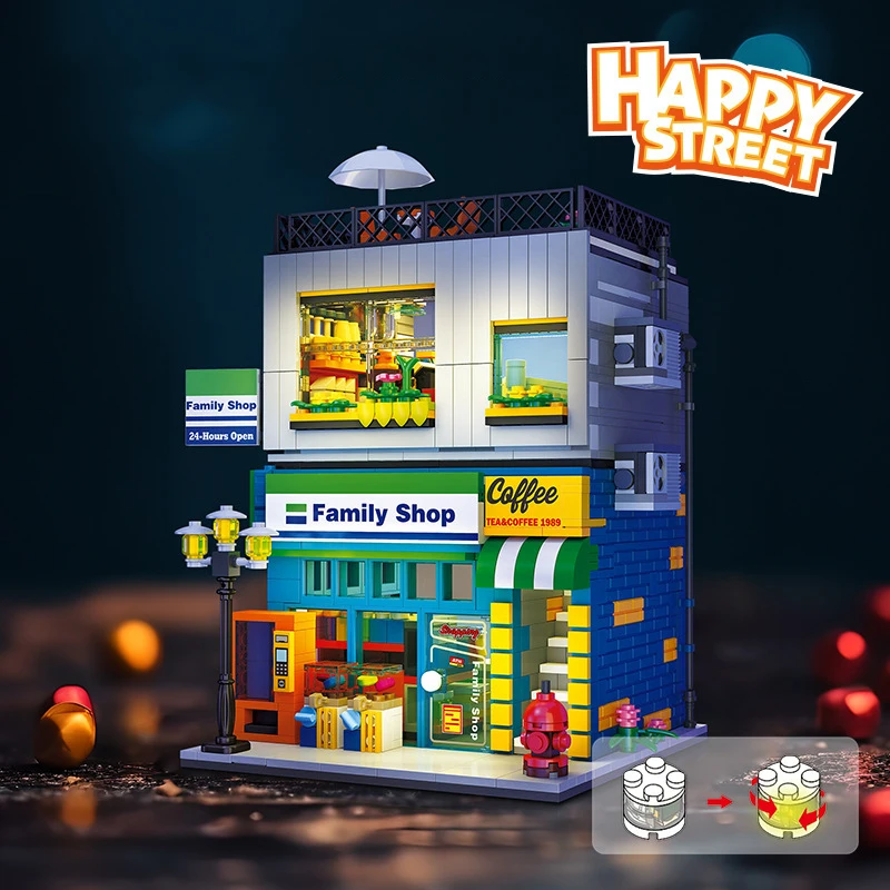 Kreative Stadt Street View Architektur Convenience Store Baustein Straßenbild Bau Ziegel Spielzeug Mit Licht Für Geschenke