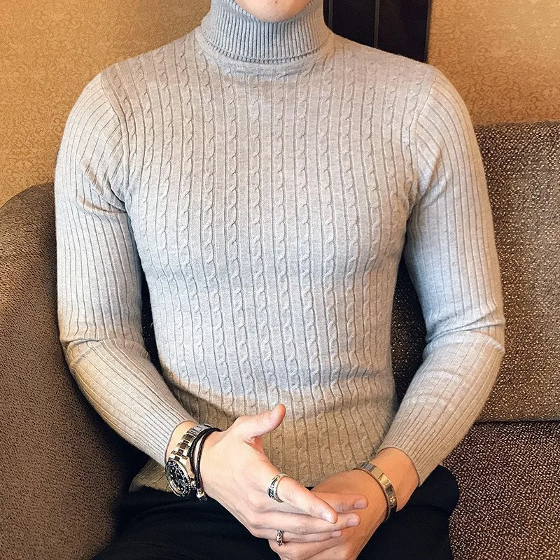 

Autumn Winter Turtleneck Pullovers Warm Solid Color Men's Sweater Slim Pullover Men Knitted Sweaters Bottoming Shirt