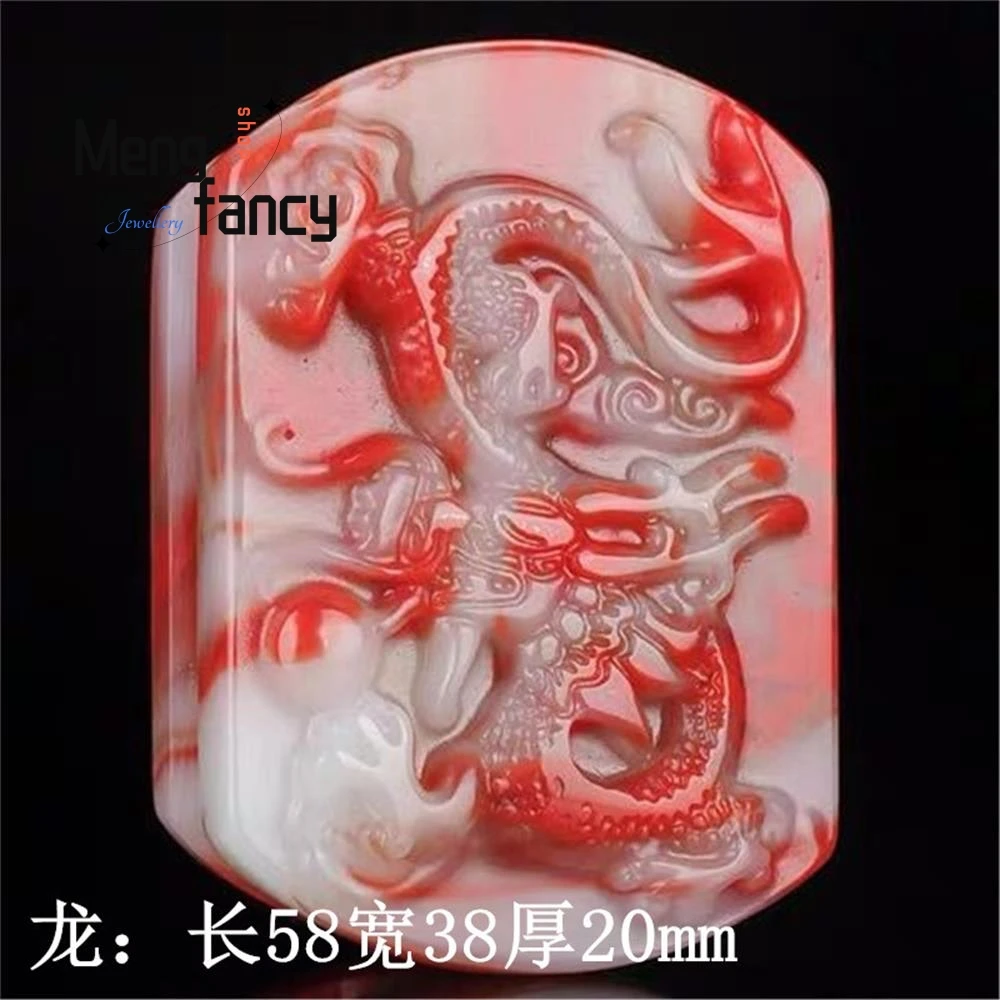 Red White Natural Hotan Jade Pixiu Dragon Horse Carved Belt Buckle Good Luck Wealth Amulet Men Accessories Couple Holiday Gifts
