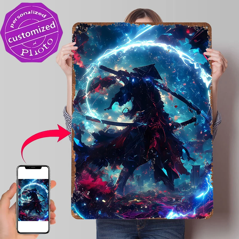 Galaxy Aura Samurai Metal Poster Customized Wall Art Retro Vintage Metal Signs for Man Cave Room Decorations Home Decoration